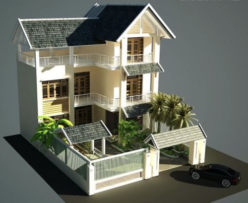 Bản Vẽ Thiết Kế Nhà Vuông Mái Bằng 3 Tầng huyện Vĩnh Bảo