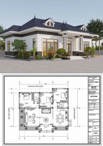 Bản Vẽ Thiết Kế Nhà Vuông Mái Bằng 3 Tầng quận Dương Kinh