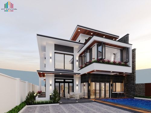 Thiết Kế Nhà Vuông Mái Thái 2 Mặt Tiền vĩnh bảo