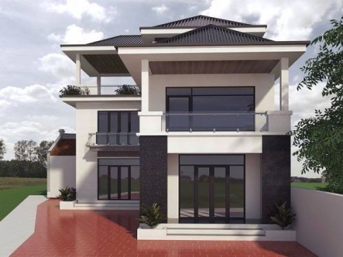 bản vẽ thiết kế nhà ống mái bằng có sân trước quận An Dương