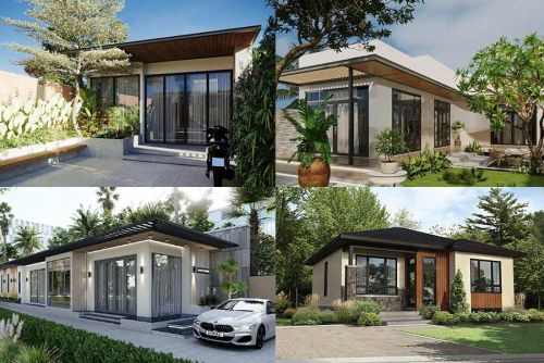 Bản Vẽ Thiết Kế Nhà Vuông 2 Tầng Mái Thái Đẹp tứ minh