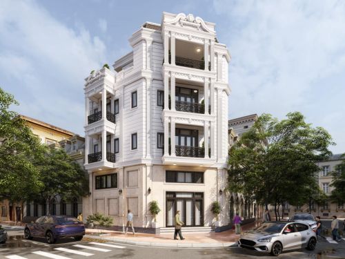 Bản Vẽ Thiết Kế Nhà Vuông Mái Bằng 2 Mặt Tiền kiến an