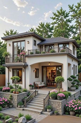 Bản Vẽ Thiết Kế Nhà Vuông 2 Tầng Mái Thái Đẹp tứ kỳ